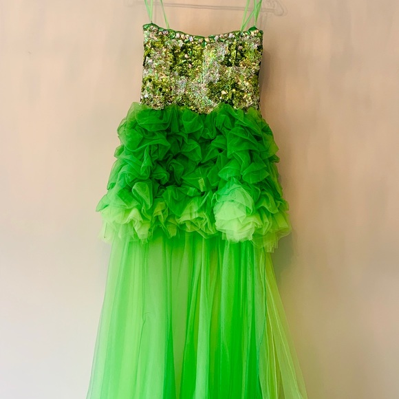 Jovani High Low Lime Green Ombre Prom Dress 172201 - Picture 4 of 8